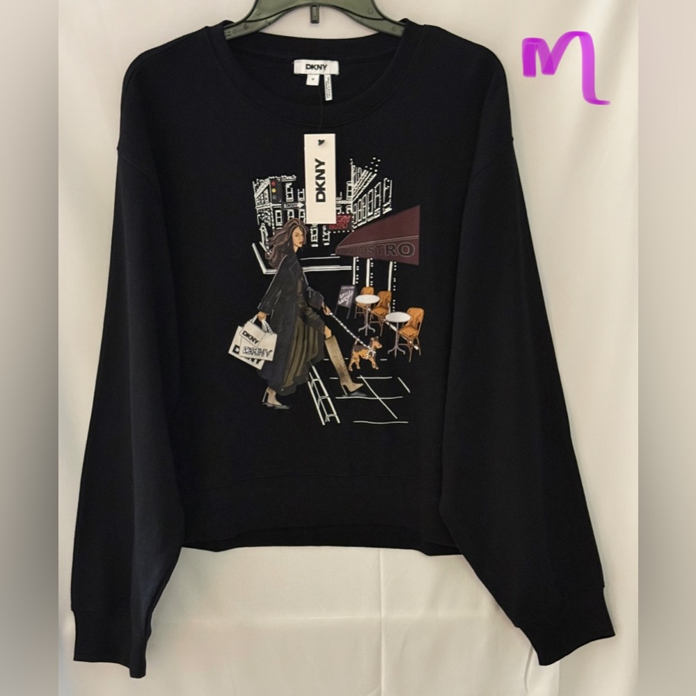 DKNY Black Women's Sweater with Urban Graphic